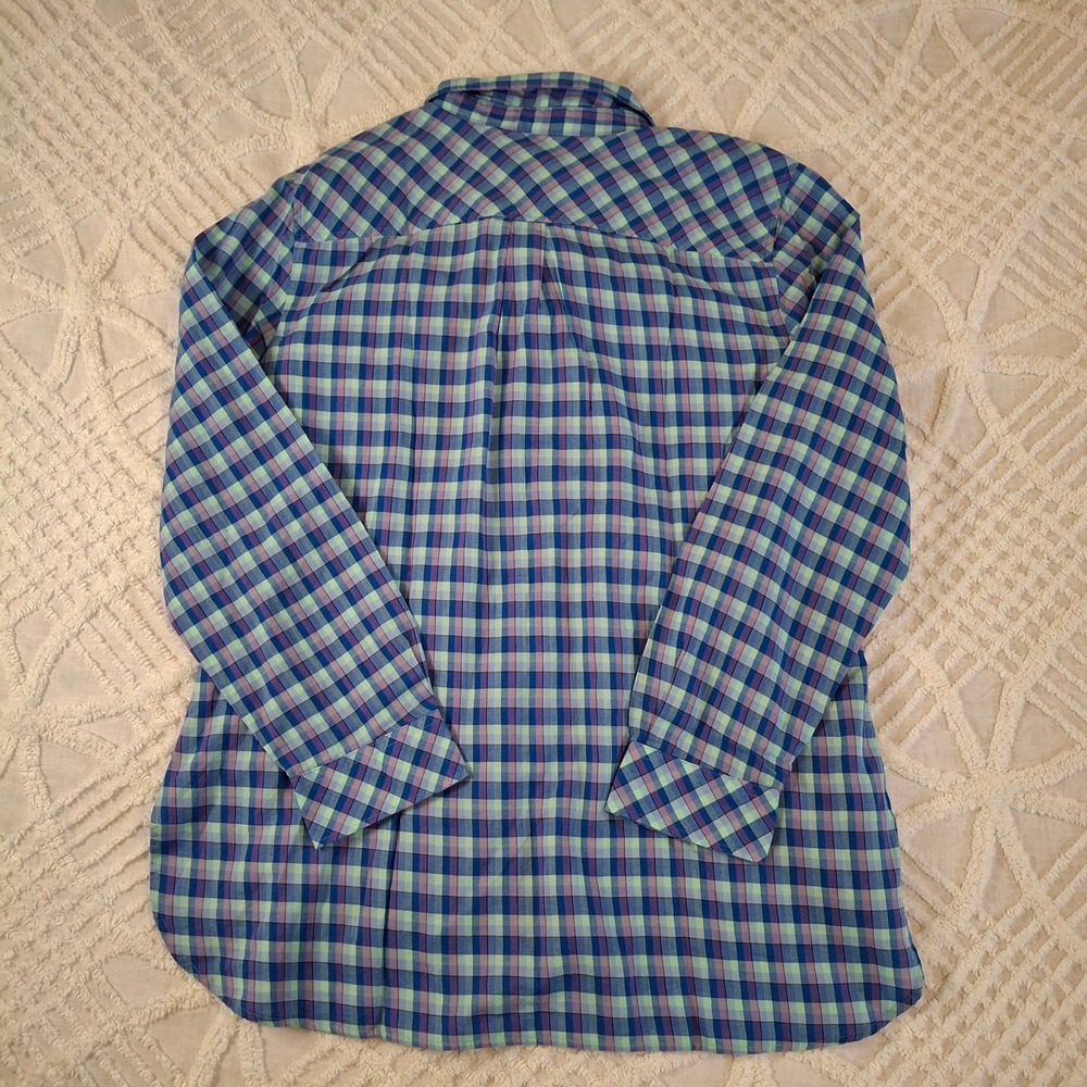 Talbots Women's Large Plaid Button Down Shirt Long Sleeve Blue Green Purple NWT - Picture 7 of 7